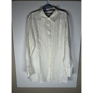 Valerie Separates Linen Button Down Shirt Womens L Ivory Cream Ladder Stitch